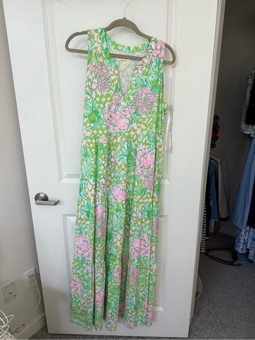 Lilly Pulitzer Green and Pink Floral maxi medium dress